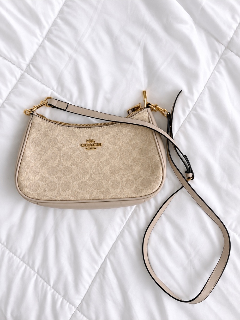COACH Beige Signature Pebble Leather Crossbody Bag